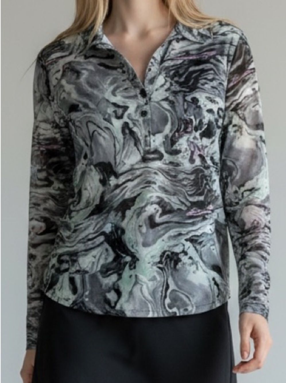 Love fire sheer mesh marble color  top size 2X 1/4 button down